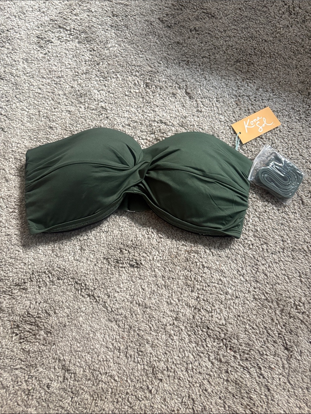 Kona Sol Olive Green Twist Bandeau Bikini Top size D/DD new